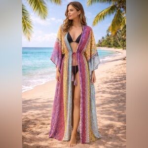 Colorful Beach Kimono Cover-Up